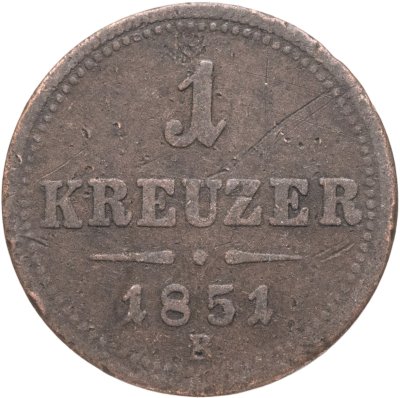 купить Австрия 1 крейцер (kreuzer) 1851, знак монетного двора "B" - Кремница