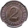 Купить Германия 2 рейхс пфеннига 1925 монетный двор "F" - Штутгарт в слабе ННР MS64
