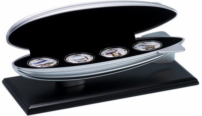 Купить Фиджи набор монет из 4-х монет 2 доллара 2009  "Знаменитые воздушные суда (дирижабли)" в подарочном футляре с сертификатом