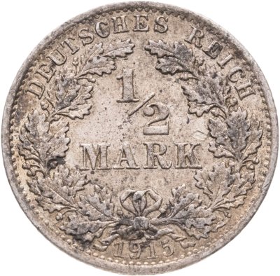 купить Германия 1/2 марки 1915, знак монетного двора: "A" - Берлин