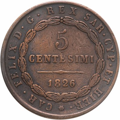 Купить Сардиния 5 чентезимо 1826