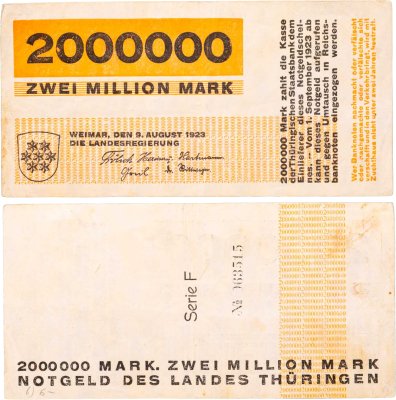 купить Германия 2000000 (2 миллиона) марок 1923 Тюрингия