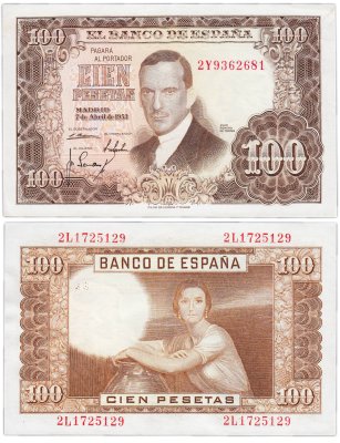 купить Испания 100 песет 1953 Pick 145a