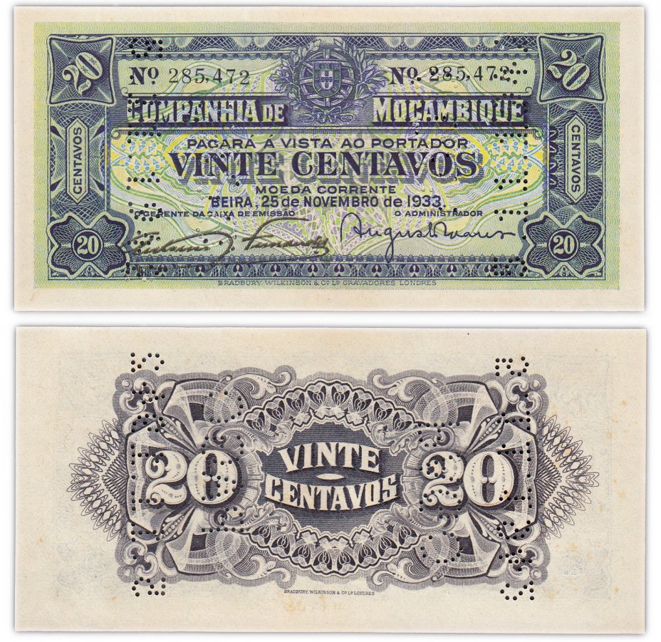 купить Мозамбик 20 центавос 1933 год Pick R29