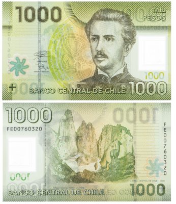 купить Чили 1000 песо 2020 Гуанако (Лама Гуанико) в Национальном парке Торрес-дель-Пайне пластик