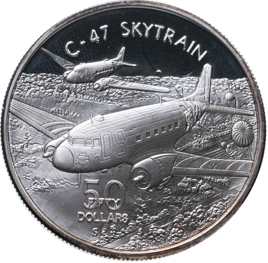 купить Маршалловы острова 50 долларов 1991 "Легендарные самолёты Второй мировой войны -Дуглас «Скайтрэйн»  (U.S. C47 Skytrain)"