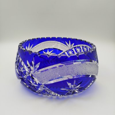 купить Ваза-фруктовница кобальтового цвета с резным декором и линзами, (крупная), хрусталь, алмазная грань, Германия, 1970-1991 гг.