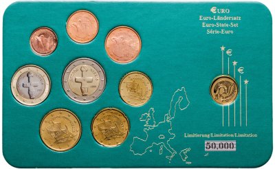 купить Кипр, годовой набор монет евро 2008 (8 штук + 1 цент 1998) в пластиковом футляре