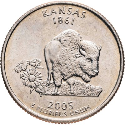 купить США 1/4 доллара (квотер, 25 центов) 2005 "Штат Канзас", знак монетного двора "P" - Филадельфия