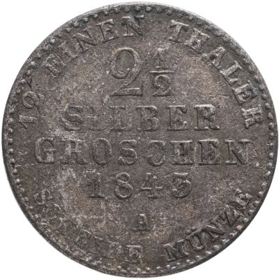 купить Германия, Пруссия 2 1/2 гроша (groschen) 1843, знак монетного двора: "A" - Берлин