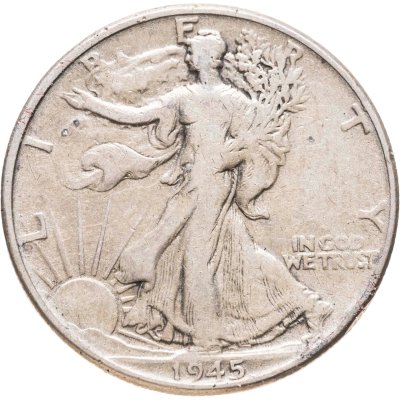 купить США 50 центов (1/2 доллара, half dollar) 1945 Walking Liberty Half Dollar Без отметки монетного двора
