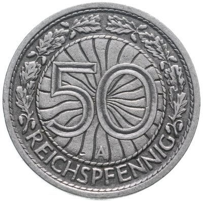 Купить Германия 50 рейхспфеннигов (reichspfennig) "A" 1927