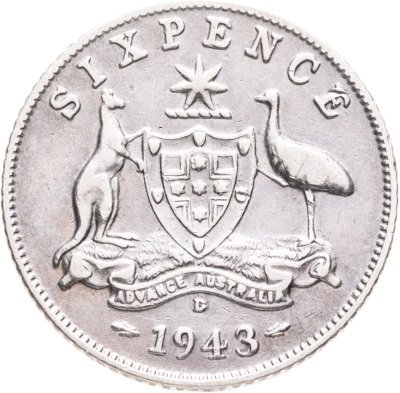 купить Австралия 6 пенсов (pence) 1943 D знак монетного двора: "D" - Денвер