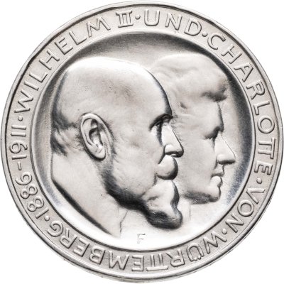 купить Германия (Империя) 3 марки (mark) 1911 F 25 лет свадьбе Вильгельма II Вюртембергского и Шарлотты Шаумбург-Липпской