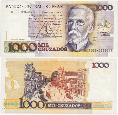 купить Бразилия 1000 крузейро 1989 года (Pick 216a)