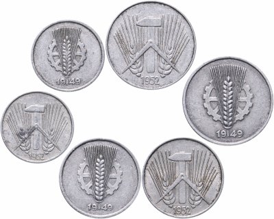 купить Германия (ГДР), набор из 6 монет 1949-1952