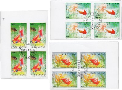 купить Вьетнам набор марок из 3 квартблоков "Фауна. Рыбы"