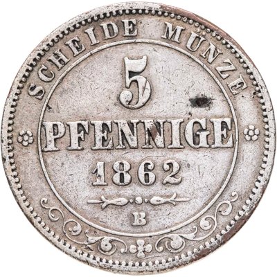 купить Германия (Саксония) 5 пфеннигов (pfennig) 1862