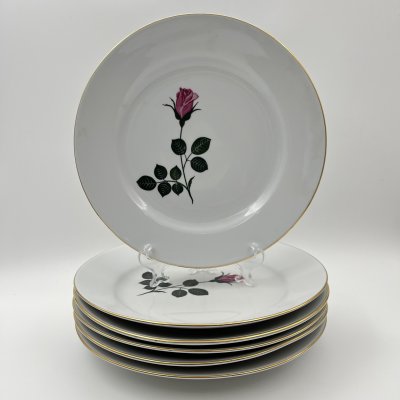 купить Набор из 6-ти обеденных тарелок с изображением розы, фарфор, деколь, золочение, Kahla, ГДР, 1968-1987 гг.