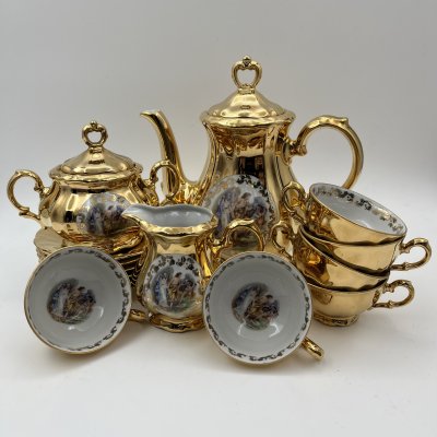 купить Сервиз кофейный с мифологической сценой на 6 персон (15 предметов), фарфор, деколь, золочение, Bareuther & Co., Bavaria, Германия, 1950-1960 гг.