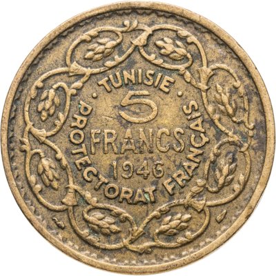 купить Французский Тунис 5 франков (francs) 1946