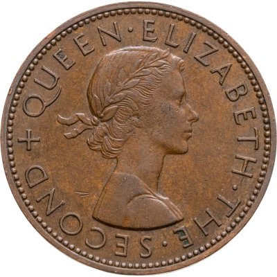 купить Новая Зеландия 1 пенни (penny) 1956 с ремнём на плече