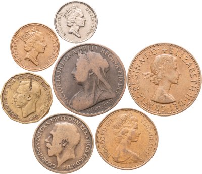 купить Великобритания набор 7 монет 1/2, 1 пенни (penny) и 2, 5 пенсов (pence) 1900-1992