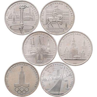 купить Набор из 6 монет 1 рубль 1977-1980 "Олимпиада-80" , "XXII Летние Олимпийские игры, Москва-1980"