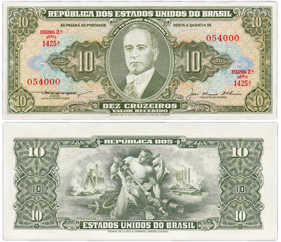 купить Бразилия 10 крузейро 1953-1960 (Pick 159)