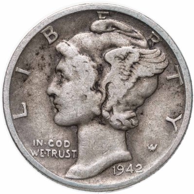 Купить США 10 центов (дайм, one dime) 1942 S  Mercury Dime (дайм «Меркурий»)