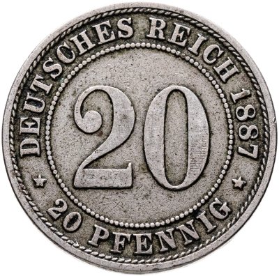 купить Германия 20 пфеннигов (pfennig) 1887 Знак монетного двора: "A" - Берлин