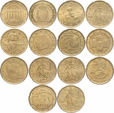 купить Европа набор из 14 монет 20 центов 1999-2011