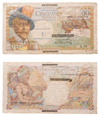 купить Сен-Пьер и Микелон 1 новый франк 1960 надпечатка на 50 франках P-30b