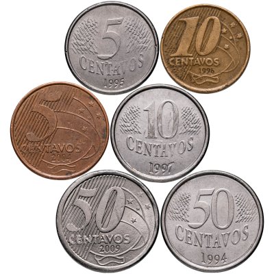 купить Бразилия набор из 6 монет 5, 10, 50 сентаво 1994-2009