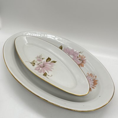 купить Селедочница и сервировочное блюдо с цветочным декором, фарфор, деколь, золочение, Дулевский фарфоровый завод (Дулёво), СССР, 1960-1980 гг.