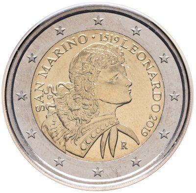 купить Сан-Марино 2 евро 2019 "500 лет со дня смерти Леонардо да Винчи", в буклете