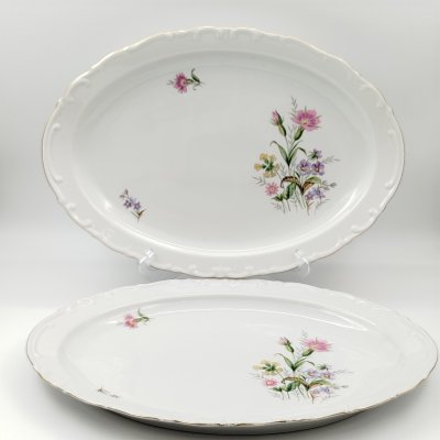 купить Пара больших блюд овальной формы с декором в виде полевых цветов, фарфор, деколь, золочение, Kahla, ГДР, 1960-1990 гг.