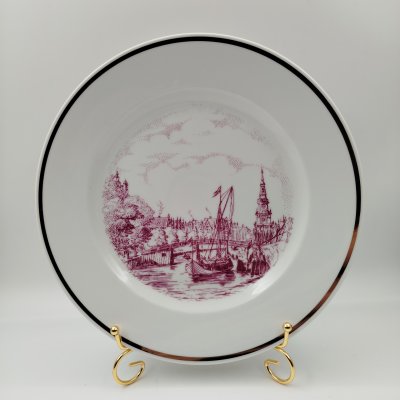купить Блюдо "Helena" с пейзажным декором, фарфор, деколь, золочение, Graf Von Henneberg Porzellan, 1777 Jlmenau, ГДР, 1977-1990 гг.
