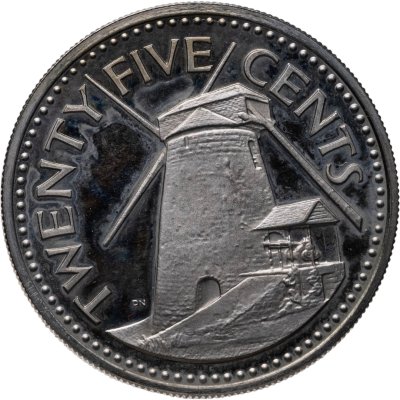 купить Барбадос 25 центов (cents) 1973 обозначение монетного двора "FM" — The Franklin Mint