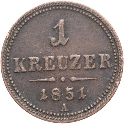 купить Австрия 1 крейцер (kreuzer) 1851, знак монетного двора "А" - Вена