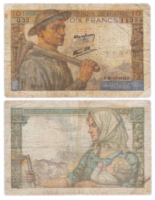 купить Франция 10 франков 1941-1949 (Mineur, Шахтер) Pick 99