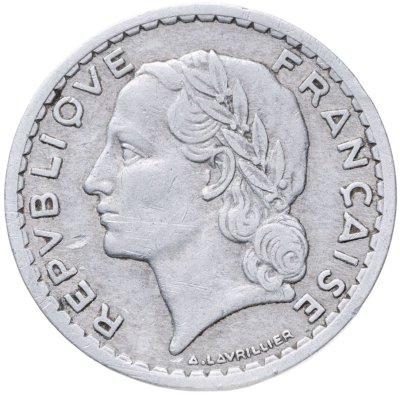 купить Франция 5 франков (francs) 1945 Алюминий /серый цвет/ Без отметки монетного двора
