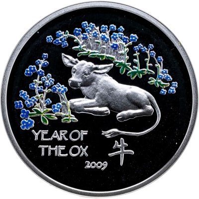 купить Ниуэ 1 доллар (dollar) 2008 Китайский гороскоп - год быка /синие цветы/