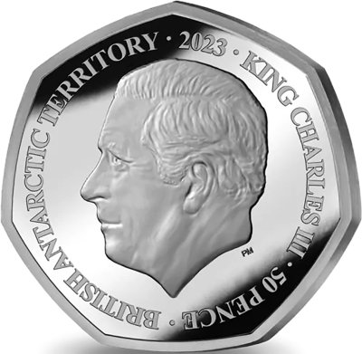 купить Британские Антарктические территории 50 пенсов 2023. Карточка [KM#NL] "Празднование вступления на престол Его Величества короля Карла III"