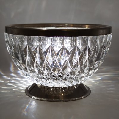 купить Ваза (конфетница, фруктовница) с металлической ножкой и ободком, хрусталь, металл, СССР, 1960-1990 гг.