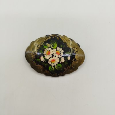 купить Брошь с растительным декором, папье-маше, роспись, СССР, 1980-1990 гг.