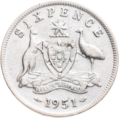 купить Австралия 6 пенсов (pence) 1951 Без отметки монетного двора