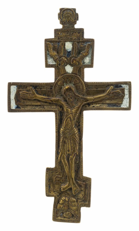 купить Крест киотный "Распятие Христово", бронза, литье, эмаль, Российская Империя, 1850-1890 гг.