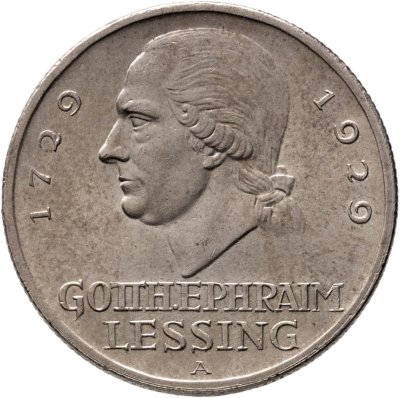 купить Германия 3 рейхсмарки (reichsmark) 1929 "200 лет со дня рождения Готхольда Лессинга", знак монетного двора "A" — Берлин