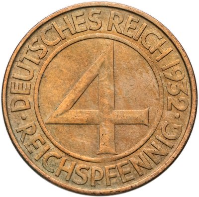 купить Германия 4 рейхспфеннига (reichspfennig) 1932, знак монетного двора "D" — Мюнхен